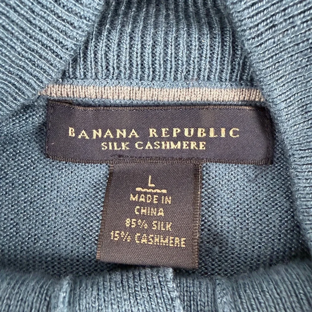 Banana Republic Sweater‎ Mens L Blue Silk Cashmere Mock Neck Button Pullover
